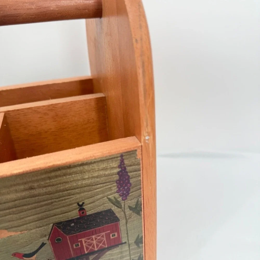 Kamenstein Inc VTG Wood Picnic Utensil Caddy Birdhouse Folk Art‎ Country Decor